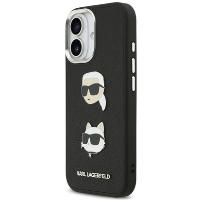 Θήκη για Apple iPhone 17, Karl Lagerfeld, Grained Karl & Choupette's Heads Pins and Logo, Μαύρη