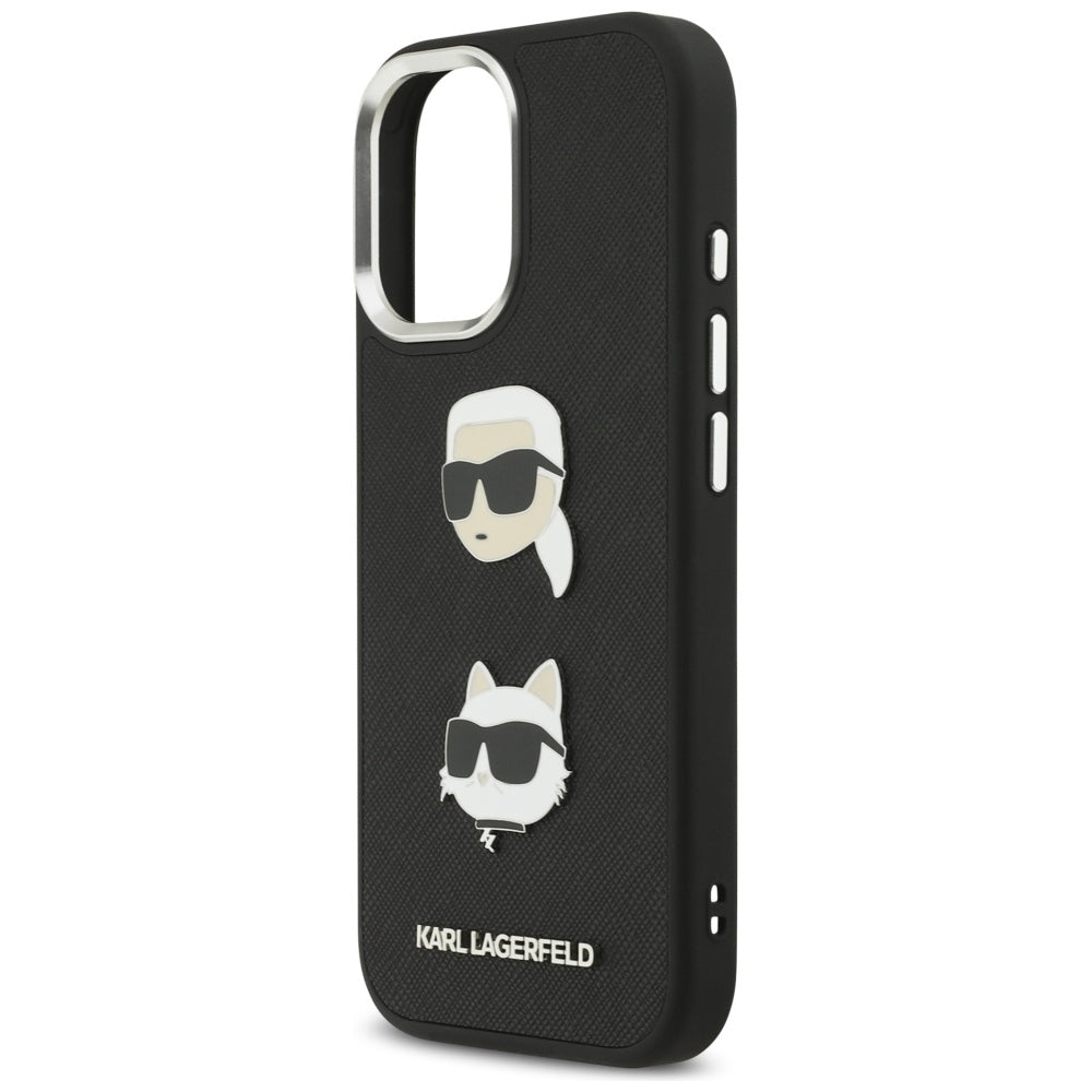 Θήκη για Apple iPhone 17, Karl Lagerfeld, Grained Karl & Choupette's Heads Pins and Logo, Μαύρη