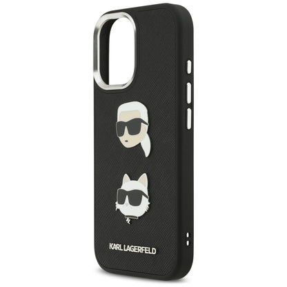 Θήκη για Apple iPhone 17, Karl Lagerfeld, Grained Karl & Choupette's Heads Pins and Logo, Μαύρη