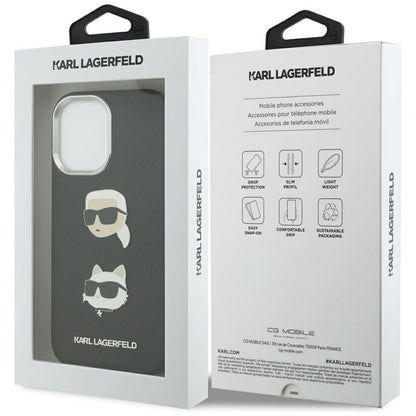 Θήκη για Apple iPhone 17, Karl Lagerfeld, Grained Karl & Choupette's Heads Pins and Logo, Μαύρη