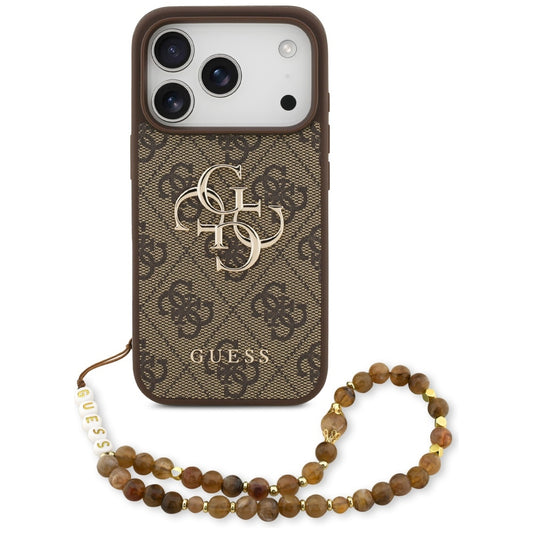 Case for Apple iPhone 17 Pro, Guess, 4G Classic Logo with Pearl Strap, Brown