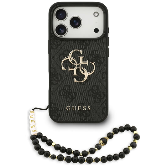 Case for Apple iPhone 17 Pro, Guess, 4G Classic Logo with Strap, Black