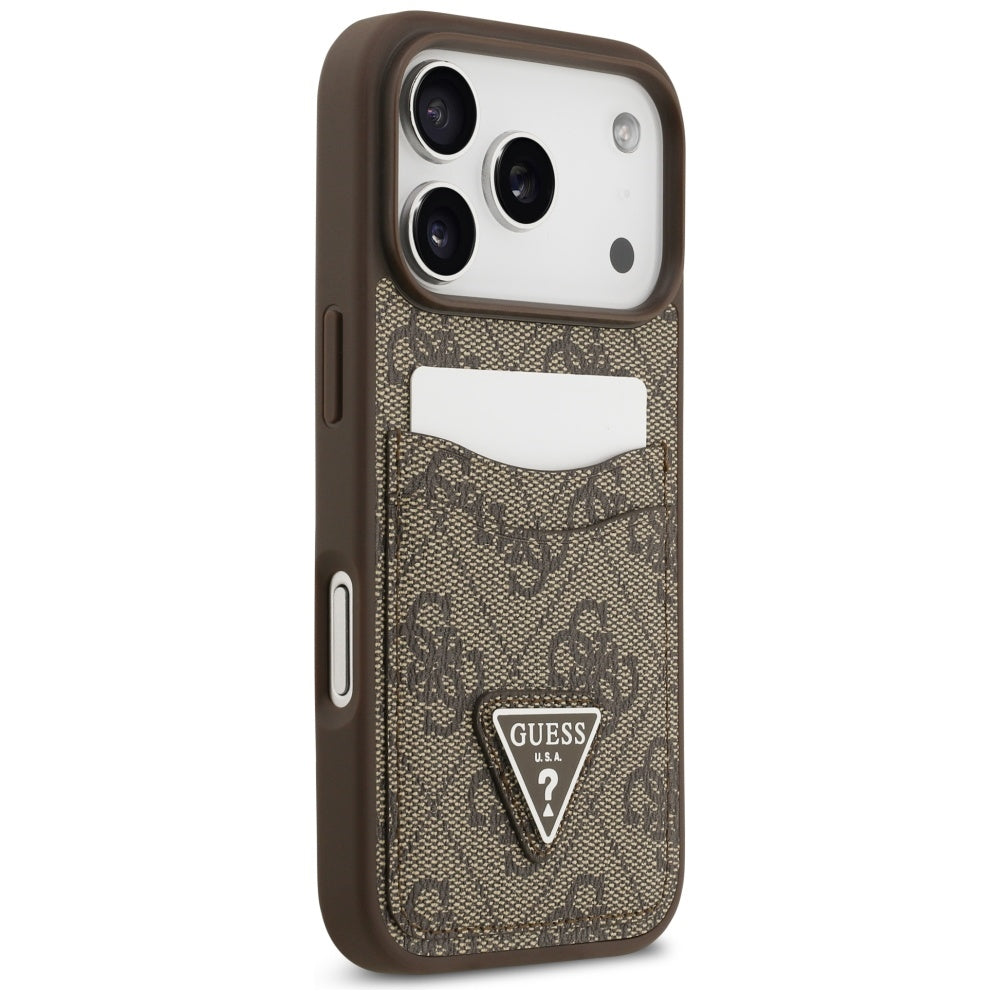 Case for Apple iPhone 17 Pro, Guess, 4G Double Card Triangle, Brown