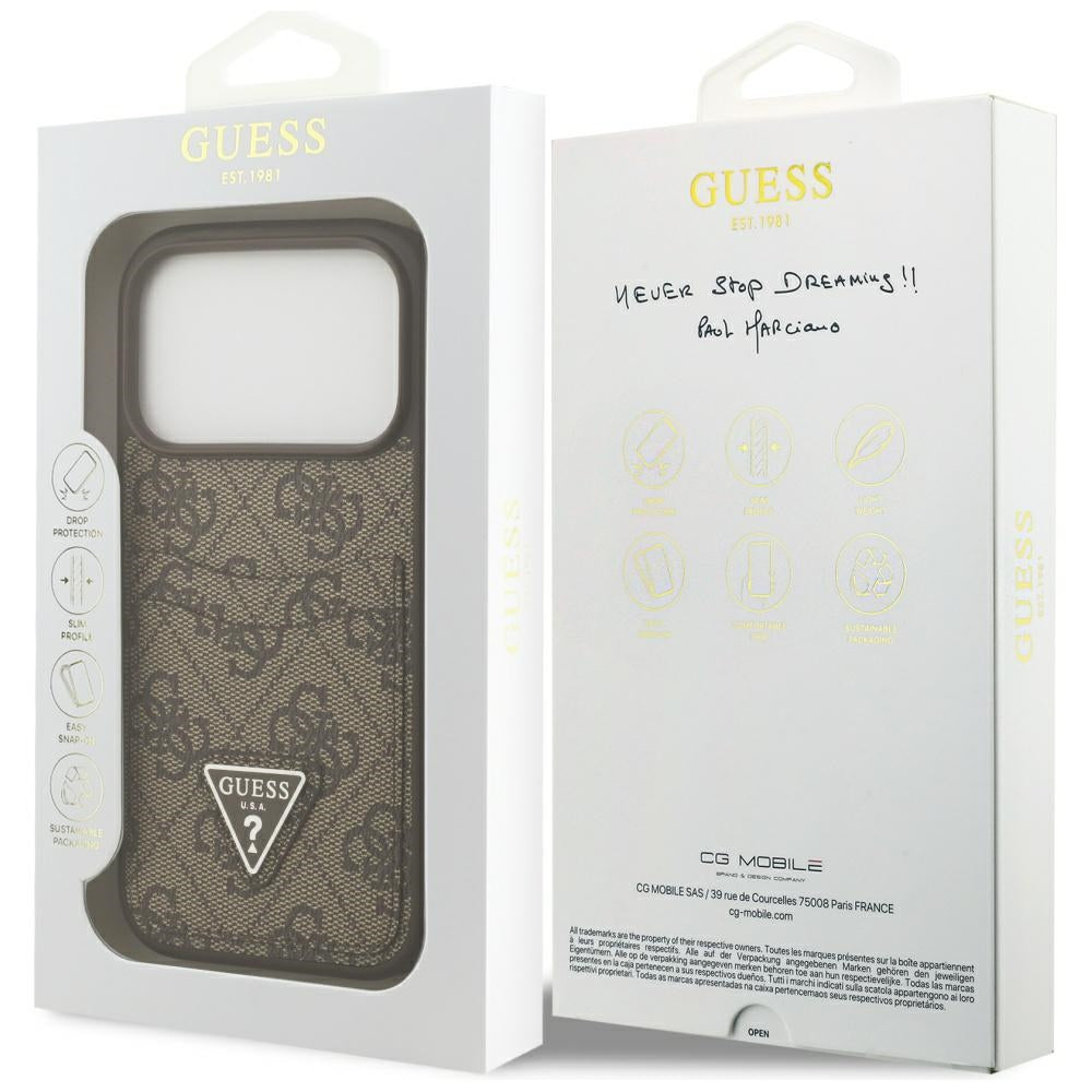 Case for Apple iPhone 17 Pro, Guess, 4G Double Card Triangle, Brown