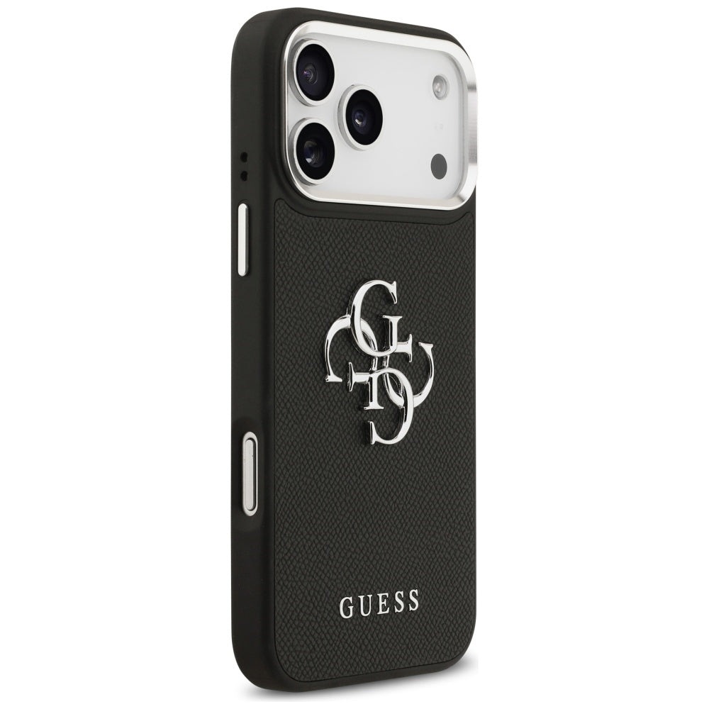 Case for Apple iPhone 17 Pro, Guess, 4G Grained Big and Classic Logo, Black Silver