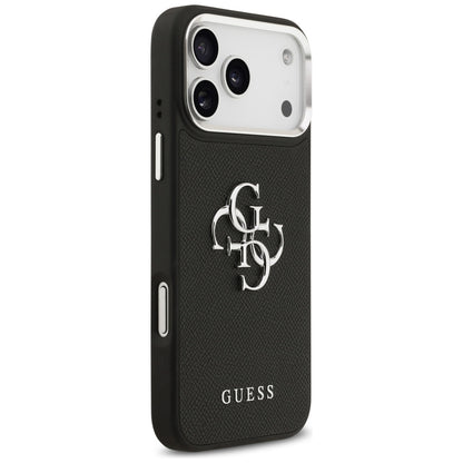Case for Apple iPhone 17 Pro, Guess, 4G Grained Big and Classic Logo, Black Silver
