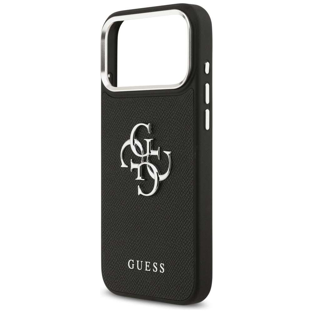 Case for Apple iPhone 17 Pro, Guess, 4G Grained Big and Classic Logo, Black Silver