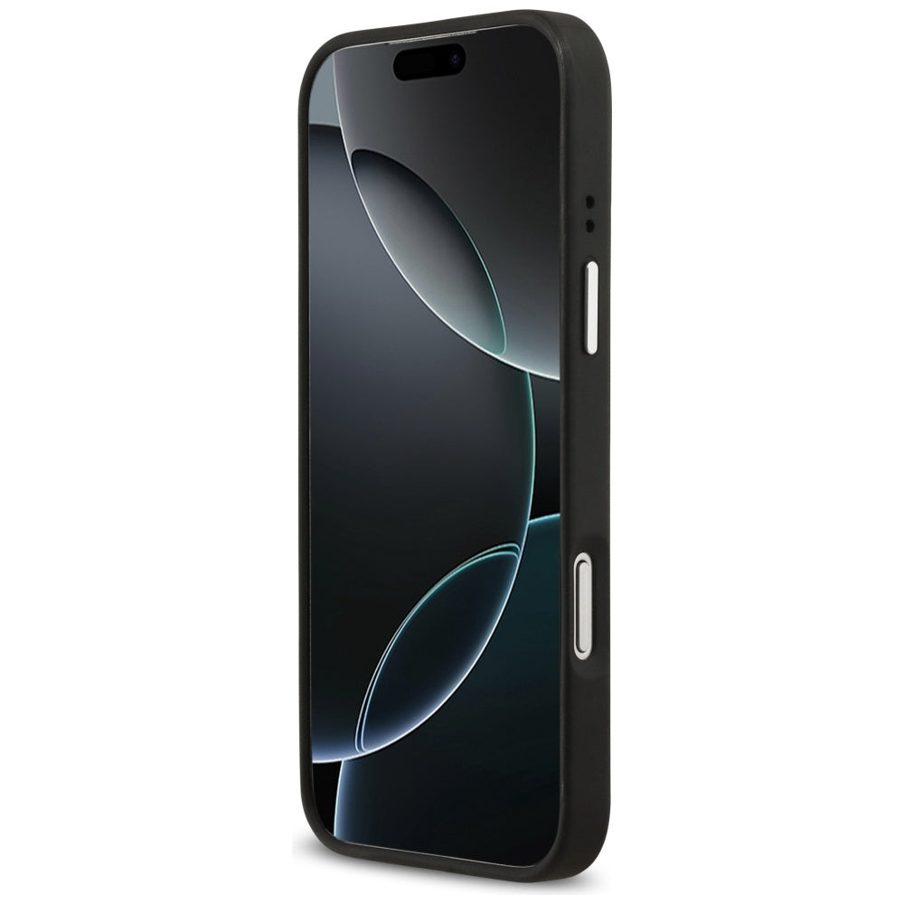 Case for Apple iPhone 17 Pro, Guess, 4G Grained Big and Classic Logo, Black Silver