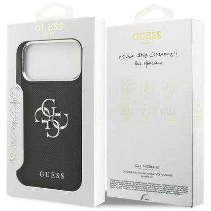 Case for Apple iPhone 17 Pro, Guess, 4G Grained Big and Classic Logo, Black Silver