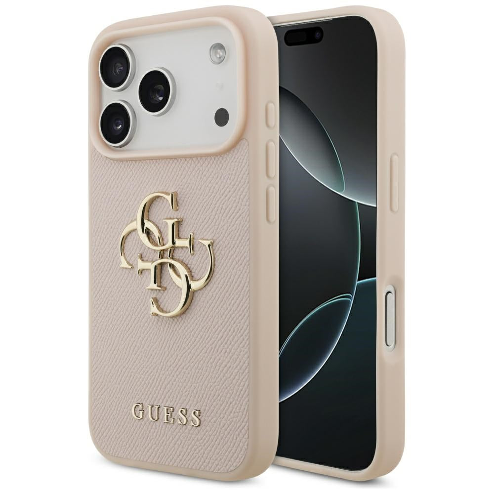 Case for Apple iPhone 17 Pro, Guess, 4G Grained Big and Classic Logo, Pink