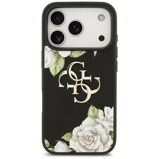 Θήκη για Apple iPhone 17 Pro, Guess, 4G Grained Roses Big Logo, Μαύρη