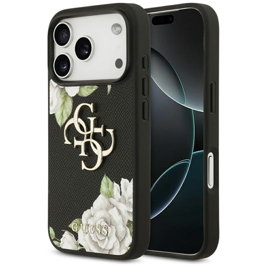 Θήκη για Apple iPhone 17 Pro, Guess, 4G Grained Roses Big Logo, Μαύρη