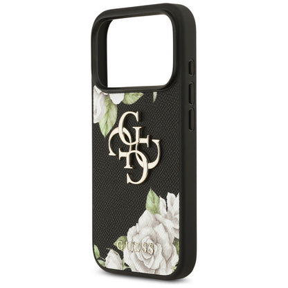Θήκη για Apple iPhone 17 Pro, Guess, 4G Grained Roses Big Logo, Μαύρη