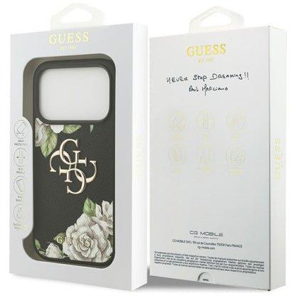 Θήκη για Apple iPhone 17 Pro, Guess, 4G Grained Roses Big Logo, Μαύρη