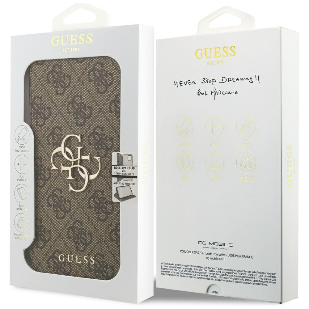 Case for Apple iPhone 17 Pro, Guess, 4G Metal Logo, Brown