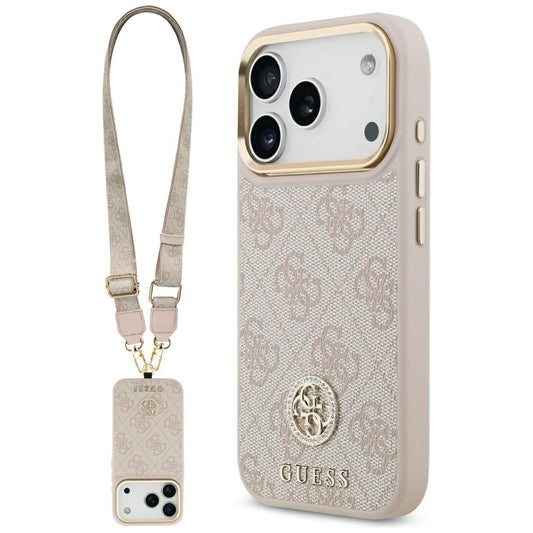 Θήκη για Apple iPhone 17 Pro, Guess, 4G Strass Logo and Big Strap, Ροζ