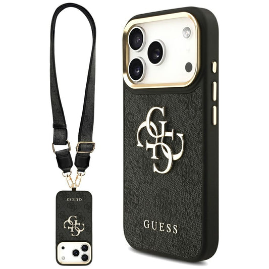 Θήκη για Apple iPhone 17 Pro, Guess, Big 4G Classic Logo with Big Strap, Μαύρη