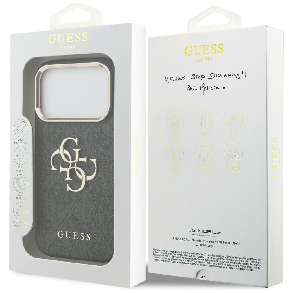 Case for Apple iPhone 17 Pro, Guess, Big 4G Logo Classic, Black Gold