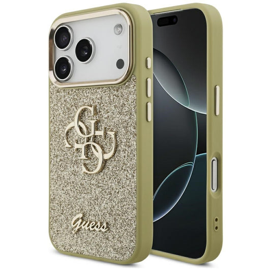 Θήκη για Apple iPhone 17 Pro, Guess, Fixed Glitter Big 4G Metal Frame, Χρυσή