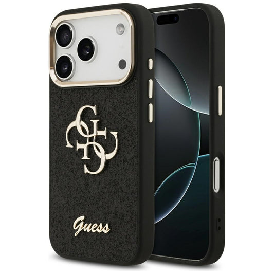 Θήκη για Apple iPhone 17 Pro, Guess, Fixed Glitter Big 4G Metal Frame, Μαύρη