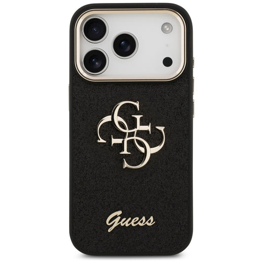 Θήκη για Apple iPhone 17 Pro, Guess, Fixed Glitter Big 4G Metal Frame, Μαύρη