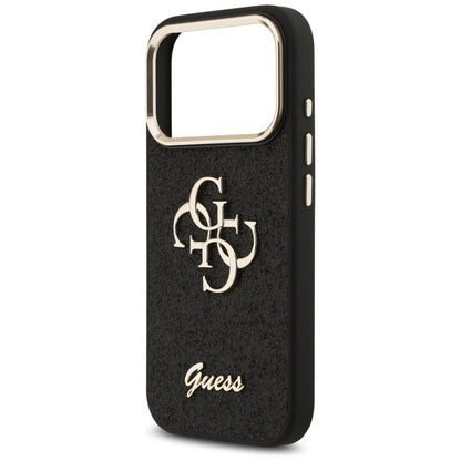 Case for Apple iPhone 17 Pro, Guess, Fixed Glitter Big 4G Metal Frame, Black