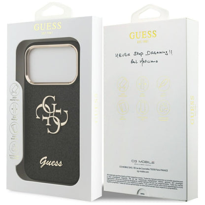 Case for Apple iPhone 17 Pro, Guess, Fixed Glitter Big 4G Metal Frame, Black