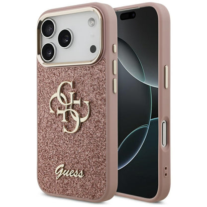 Θήκη για Apple iPhone 17 Pro, Guess, Fixed Glitter Big 4G Metal Frame, Ροζ