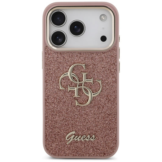 Θήκη για Apple iPhone 17 Pro, Guess, Fixed Glitter Big 4G Metal Frame, Ροζ