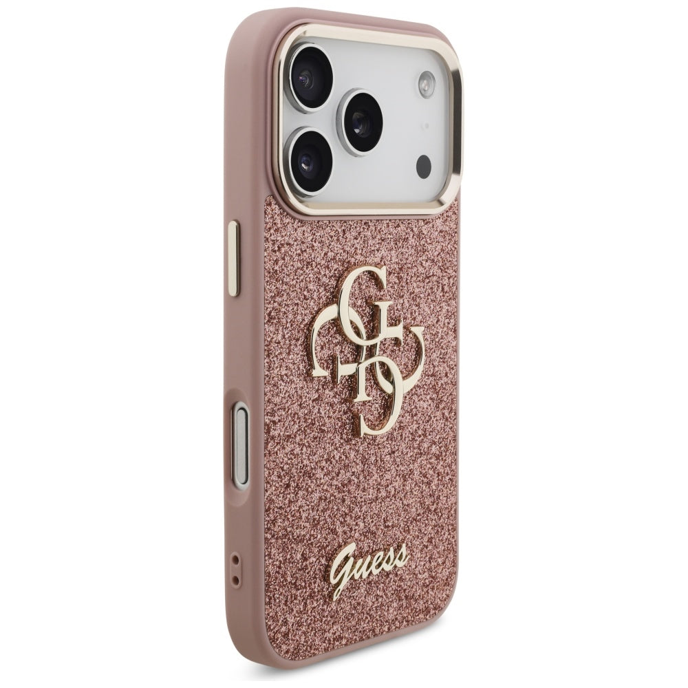 Θήκη για Apple iPhone 17 Pro, Guess, Fixed Glitter Big 4G Metal Frame, Ροζ