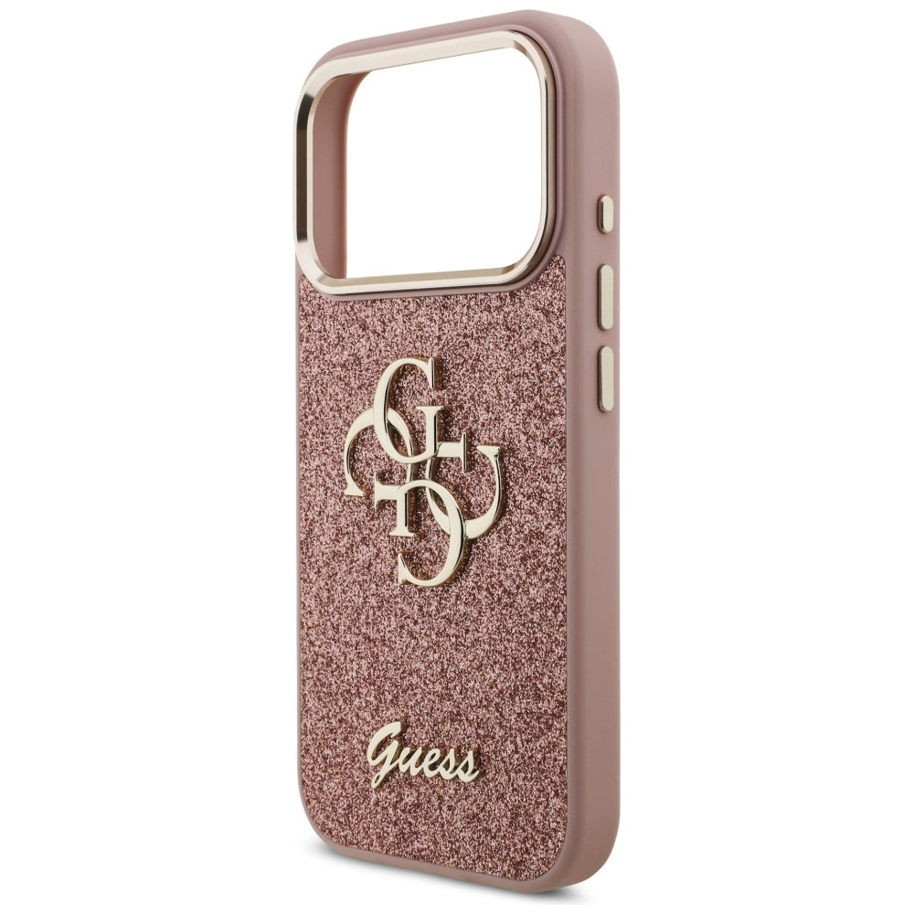 Θήκη για Apple iPhone 17 Pro, Guess, Fixed Glitter Big 4G Metal Frame, Ροζ