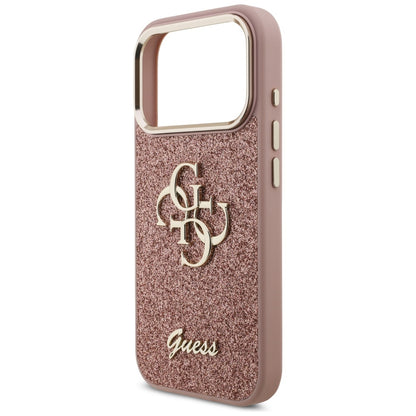 Θήκη για Apple iPhone 17 Pro, Guess, Fixed Glitter Big 4G Metal Frame, Ροζ