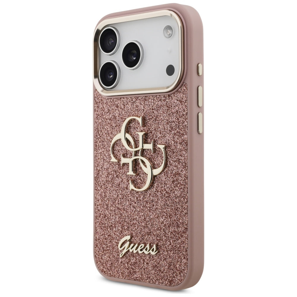 Θήκη για Apple iPhone 17 Pro, Guess, Fixed Glitter Big 4G Metal Frame, Ροζ