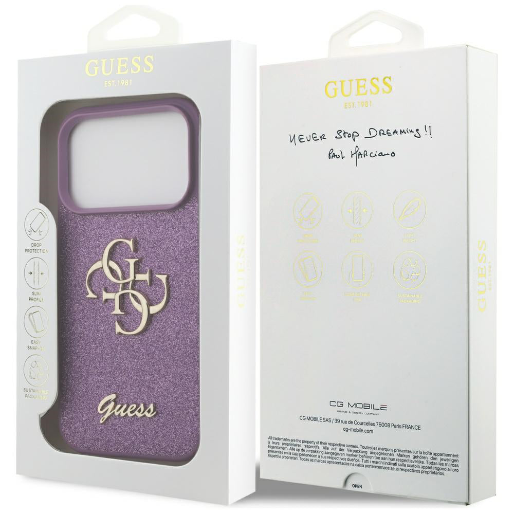 Θήκη για Apple iPhone 17 Pro, Guess, Fixed Glitter Big 4G, Μωβ