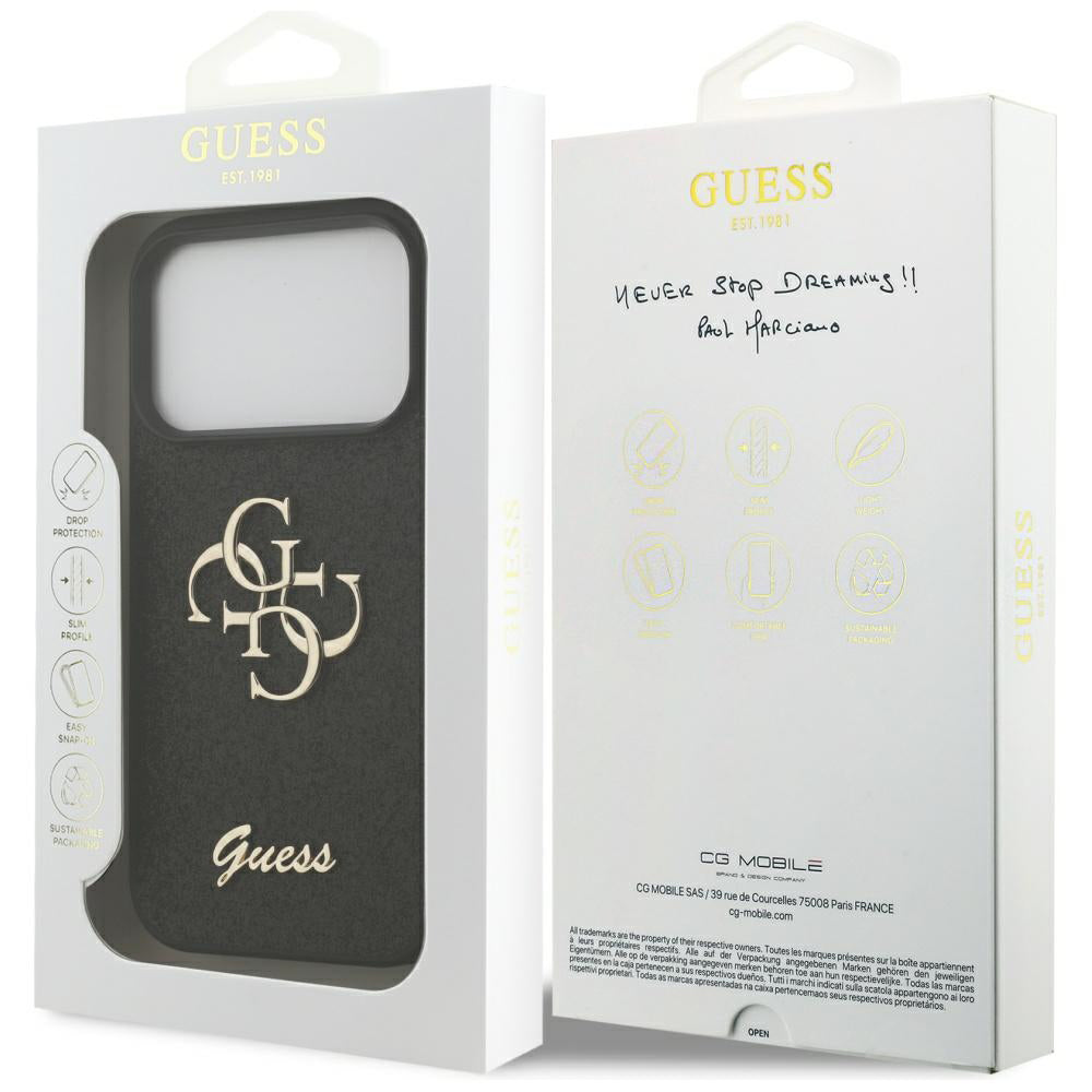 Case for Apple iPhone 17 Pro, Guess, Fixed Glitter Big 4G, Black