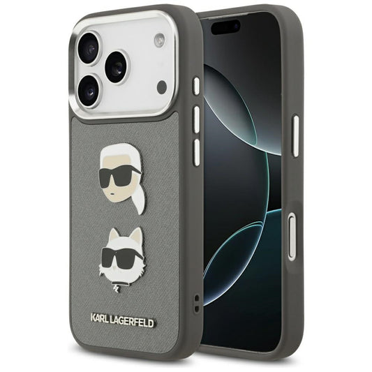 Θήκη για Apple iPhone 17 Pro, Karl Lagerfeld, Grained Karl & Choupette's Heads Pins and Logo, Γκρι