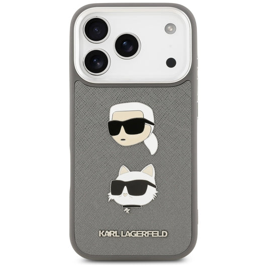 Θήκη για Apple iPhone 17 Pro, Karl Lagerfeld, Grained Karl & Choupette's Heads Pins and Logo, Γκρι