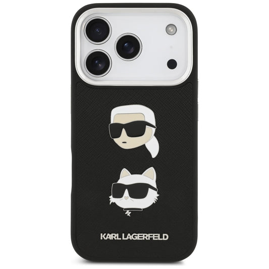 Θήκη για Apple iPhone 17 Pro, Karl Lagerfeld, Grained Karl & Choupette's Heads Pins and Logo, Μαύρη