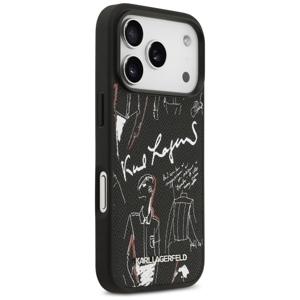 Θήκη για Apple iPhone 17 Pro, Karl Lagerfeld, Grained Pattern Logo, Μαύρη