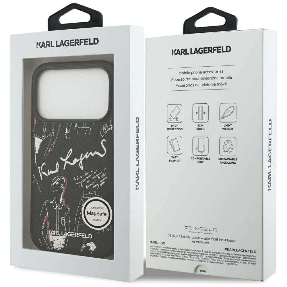 Θήκη για Apple iPhone 17 Pro, Karl Lagerfeld, Grained Pattern Logo, Μαύρη