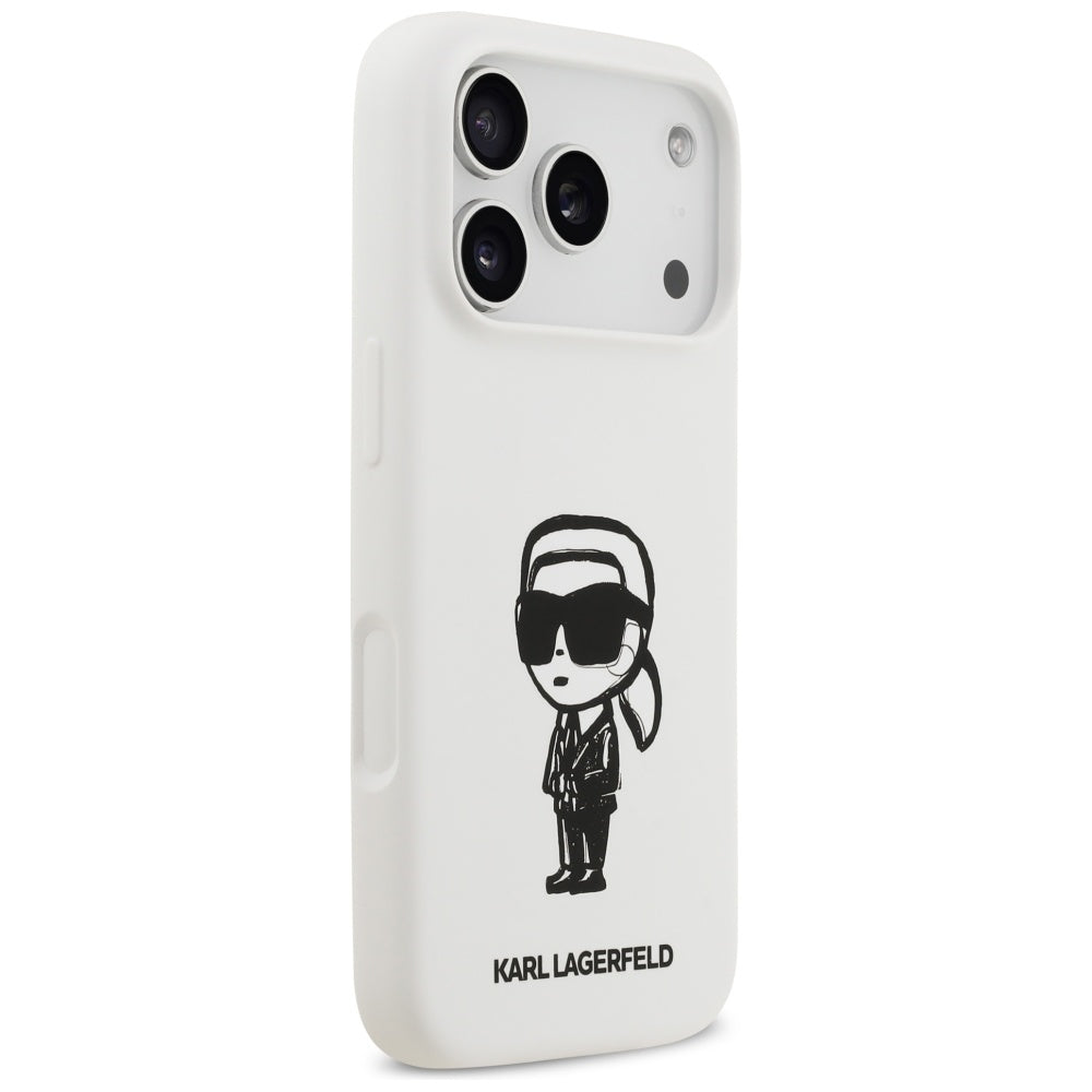 Case for Apple iPhone 17 Pro, Karl Lagerfeld, Sketch and Logo Karl, White