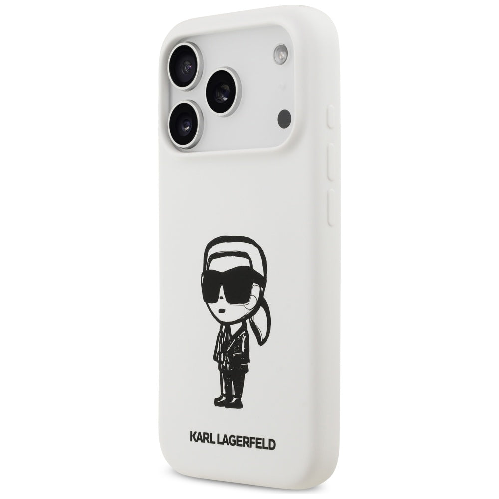 Case for Apple iPhone 17 Pro, Karl Lagerfeld, Sketch and Logo Karl, White