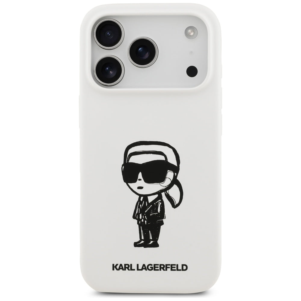 Case for Apple iPhone 17 Pro, Karl Lagerfeld, Sketch and Logo Karl, White