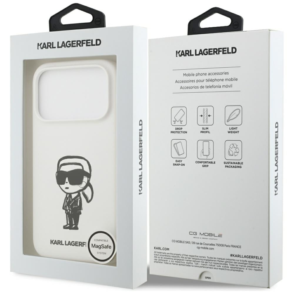 Case for Apple iPhone 17 Pro, Karl Lagerfeld, Sketch and Logo Karl, White