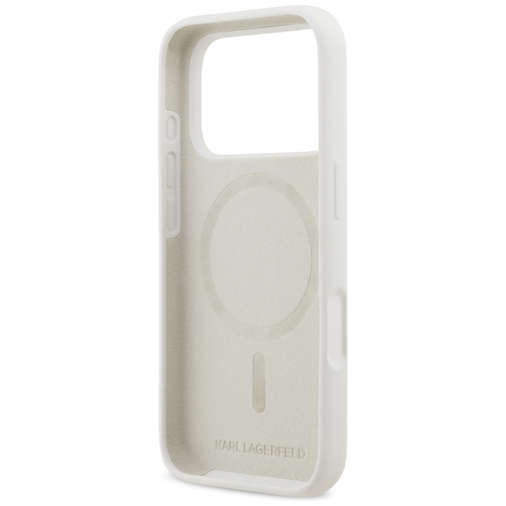 Case for Apple iPhone 17 Pro, Karl Lagerfeld, Sketch and Logo Karl, White