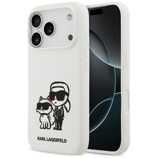 Θήκη για Apple iPhone 17 Pro, Karl Lagerfeld, Sketch and Logo Karl & Choupette, Λευκή