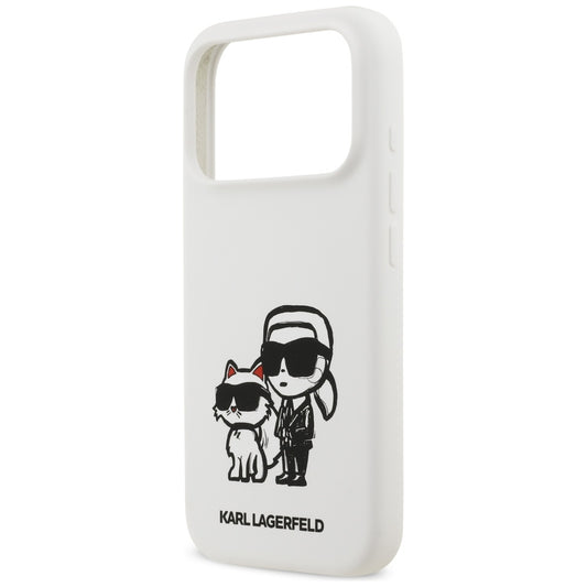 Θήκη για Apple iPhone 17 Pro, Karl Lagerfeld, Sketch and Logo Karl & Choupette, Λευκή