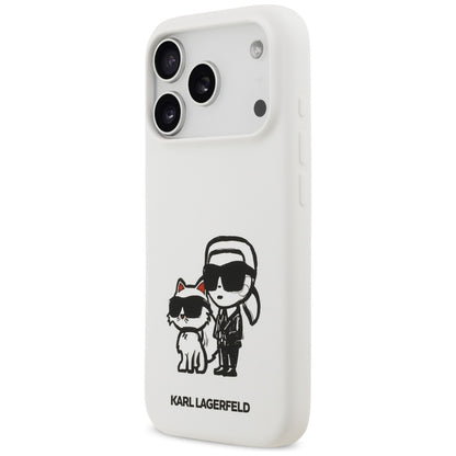 Case for Apple iPhone 17 Pro, Karl Lagerfeld, Sketch and Logo Karl & Choupette, White