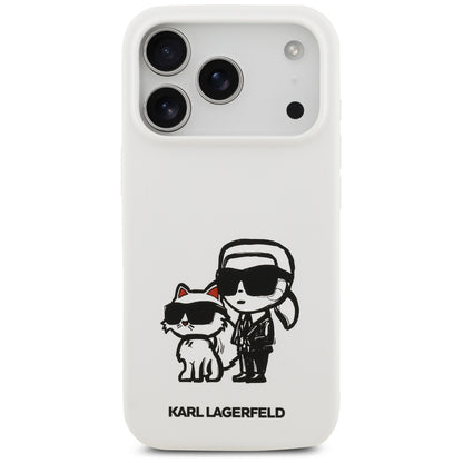 Case for Apple iPhone 17 Pro, Karl Lagerfeld, Sketch and Logo Karl & Choupette, White