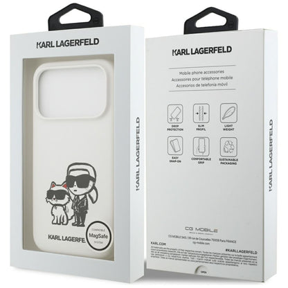 Case for Apple iPhone 17 Pro, Karl Lagerfeld, Sketch and Logo Karl & Choupette, White